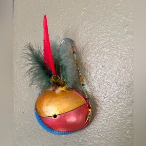 VTG Colorful Feathered Native American Gourd Decorative Wall Ornament/Decor Mask